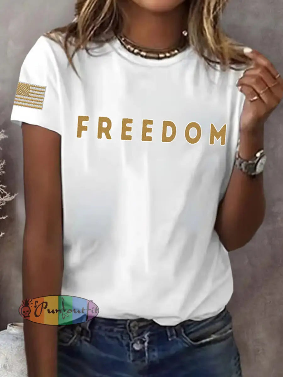 Women’s Freedom American Flag Printed Commemorative T-shirt A / S