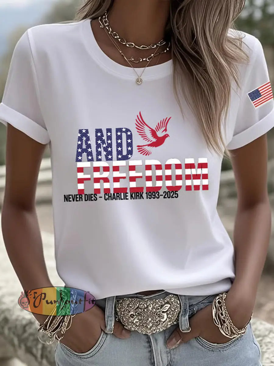 Women’s Freedom American Flag Printed Commemorative T-shirt A / S