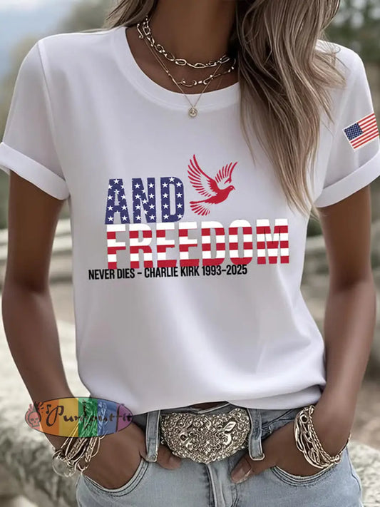 Women’s Freedom American Flag Printed Commemorative T-shirt A / S