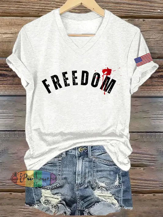 Women’s Freedom American Flag Printed Commemorative T-shirt A / S