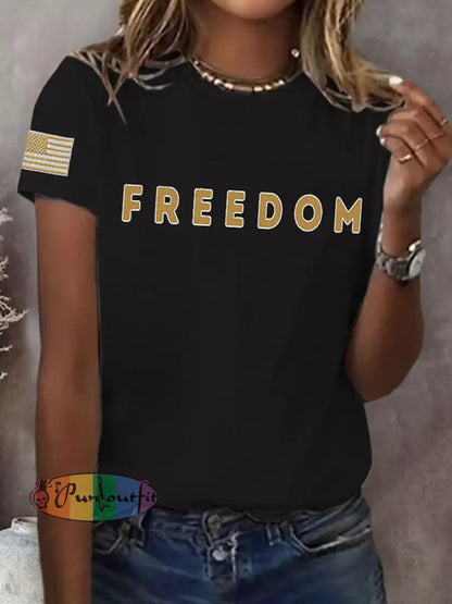 Women’s Freedom American Flag Printed Commemorative T-shirt B / S