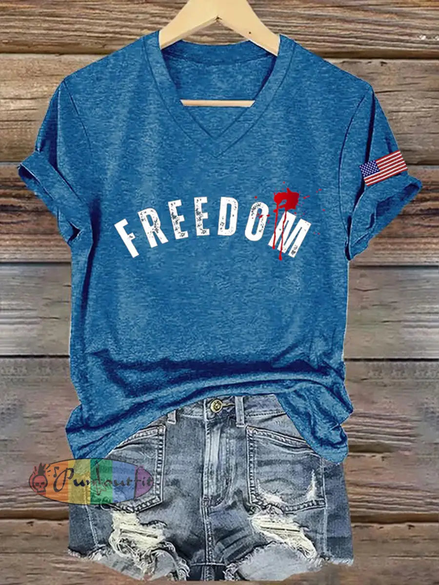 Women’s Freedom American Flag Printed Commemorative T-shirt B / S