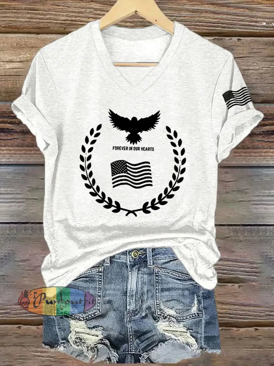 Women’s Freedom American Flag Printed Commemorative T-shirt B / S