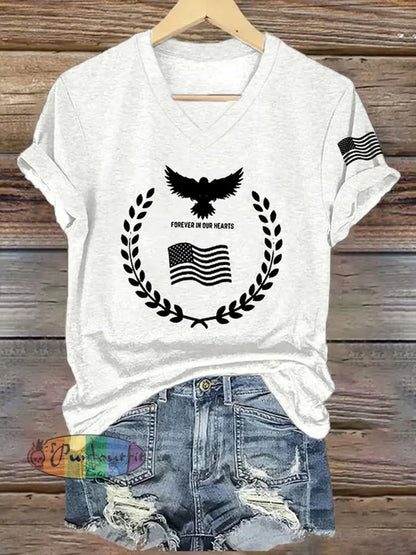 Women’s Freedom American Flag Printed Commemorative T-shirt B / S