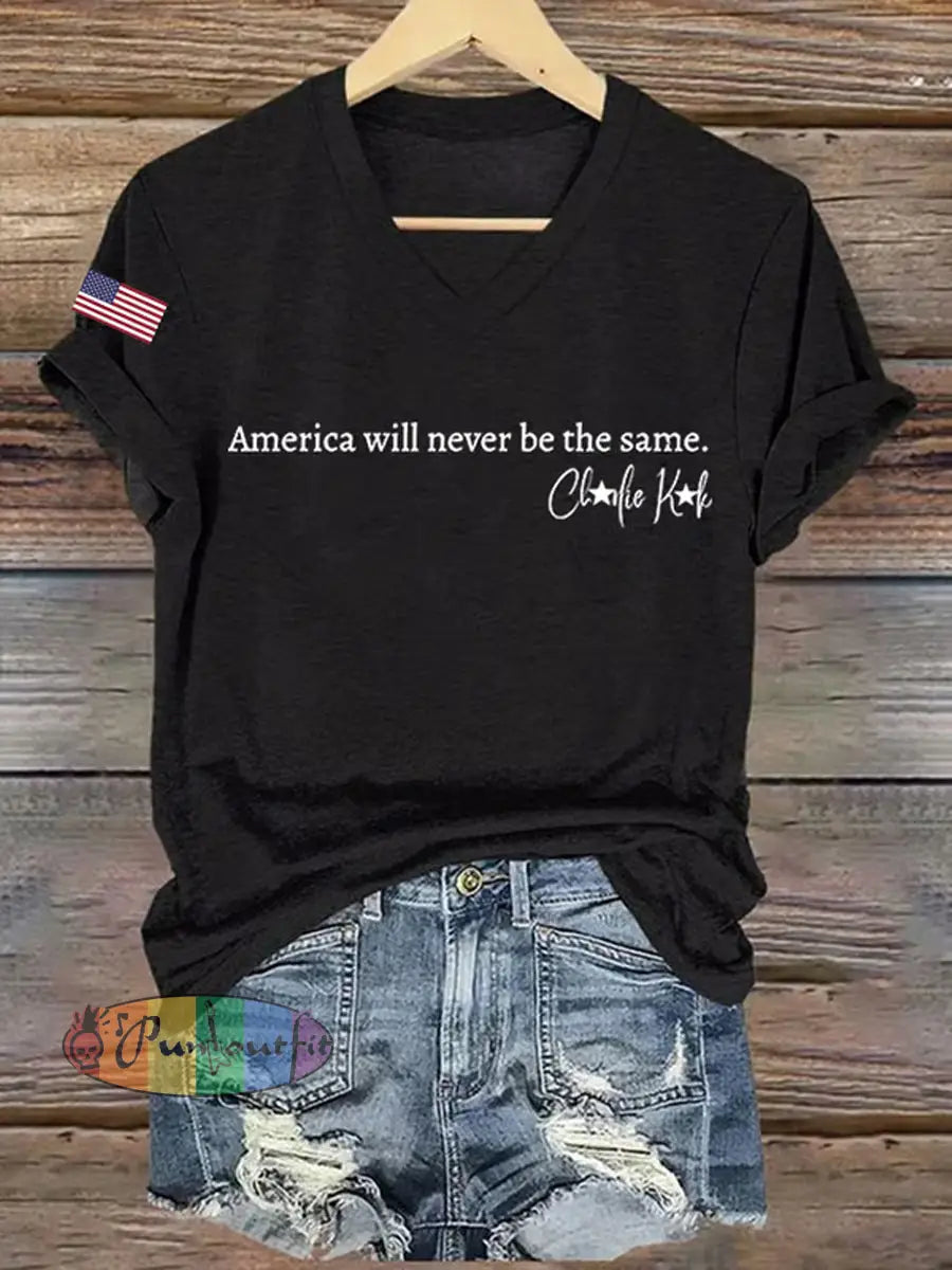 Women’s Freedom American Flag Printed Commemorative T-shirt B / S
