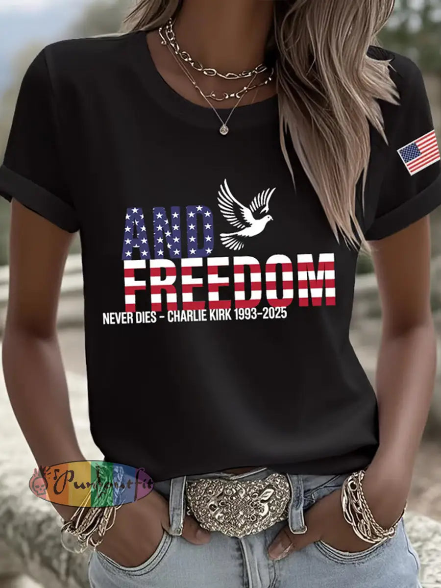 Women’s Freedom American Flag Printed Commemorative T-shirt B / S