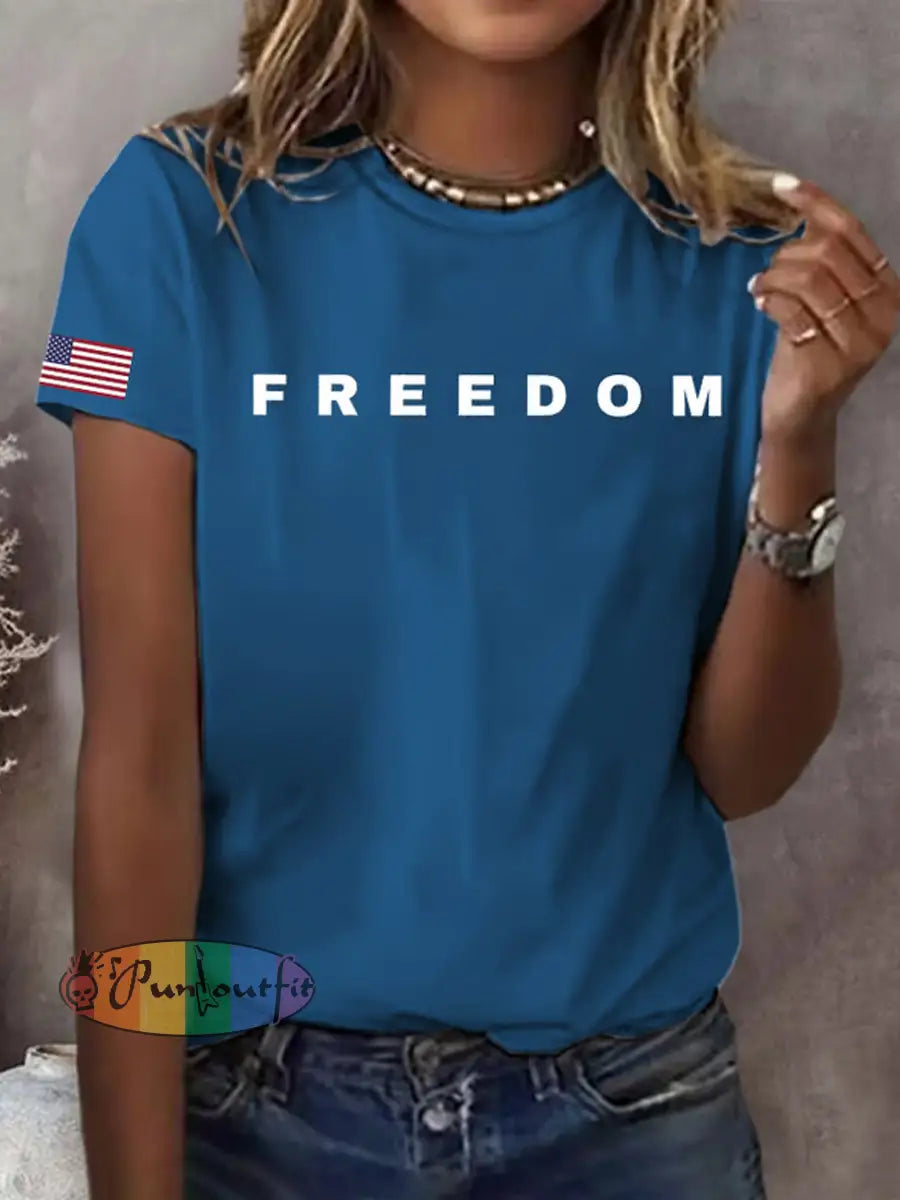 Women’s Freedom American Flag Printed Commemorative T-shirt B / S