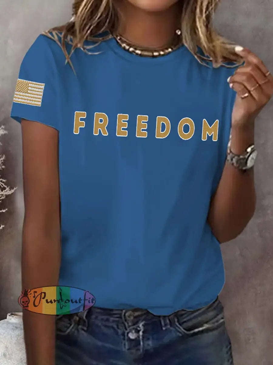 Women’s Freedom American Flag Printed Commemorative T-shirt C / S