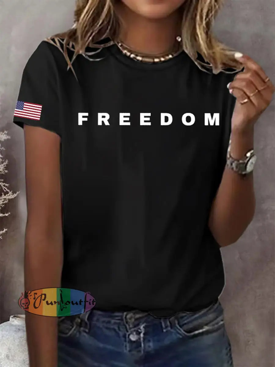 Women’s Freedom American Flag Printed Commemorative T-shirt C / S