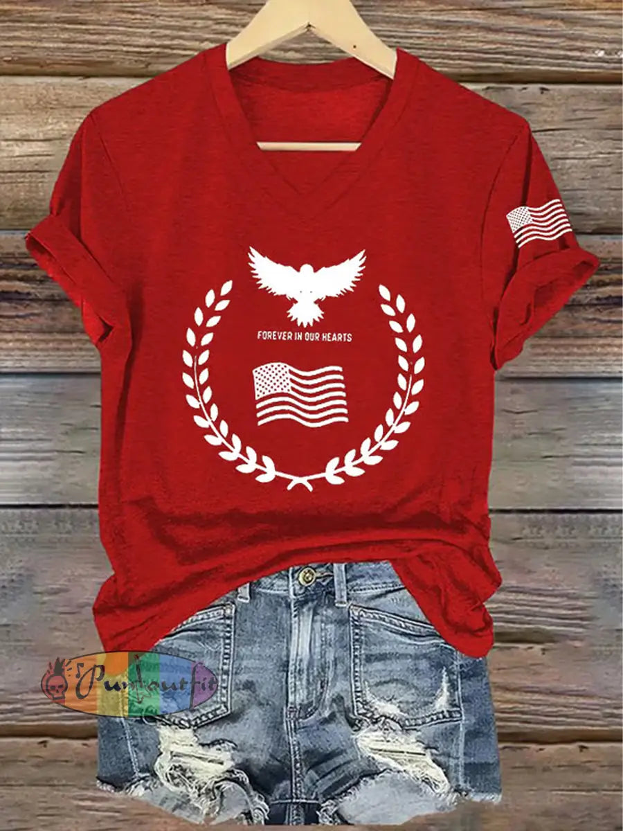 Women’s Freedom American Flag Printed Commemorative T-shirt C / S