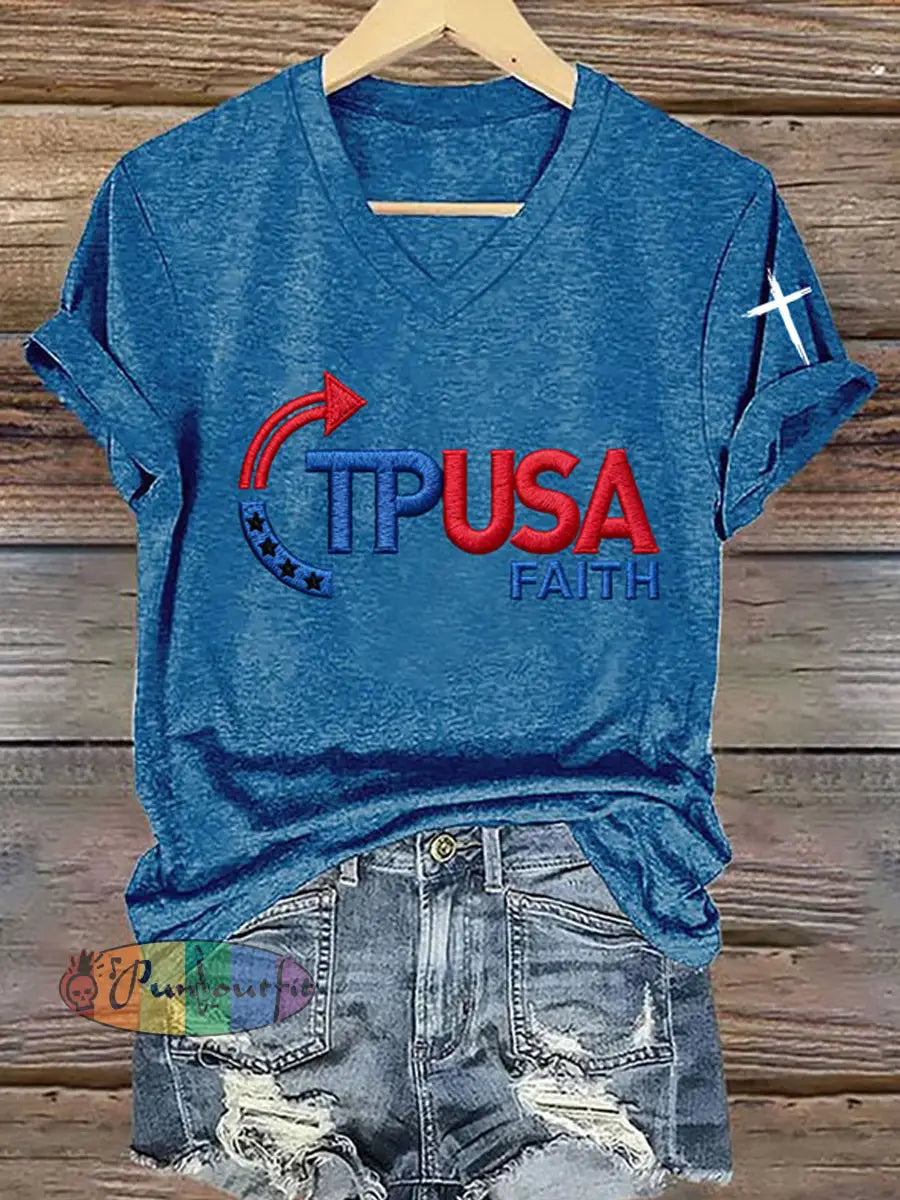 Women’s Freedom American Flag Printed Commemorative T-shirt C / S