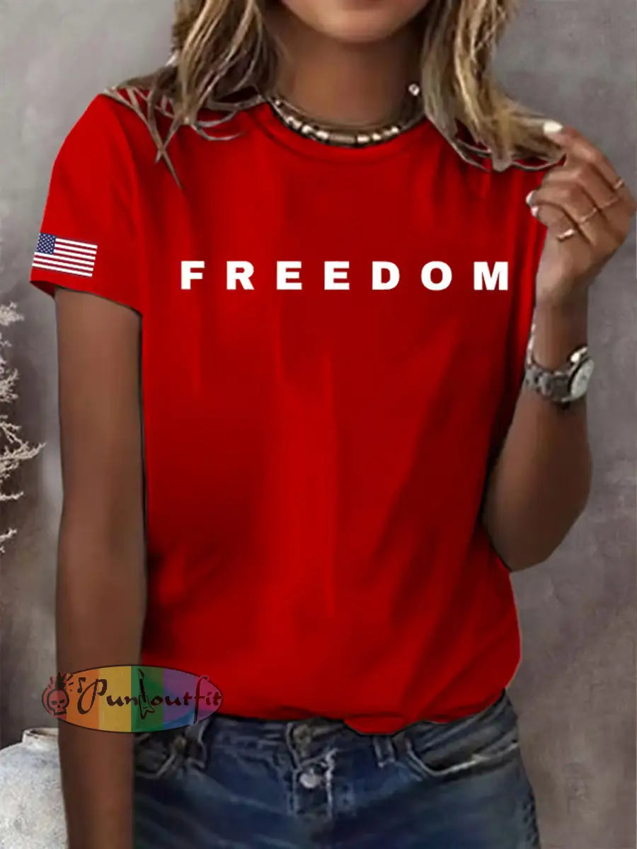 Women’s Freedom American Flag Printed Commemorative T-shirt D / S