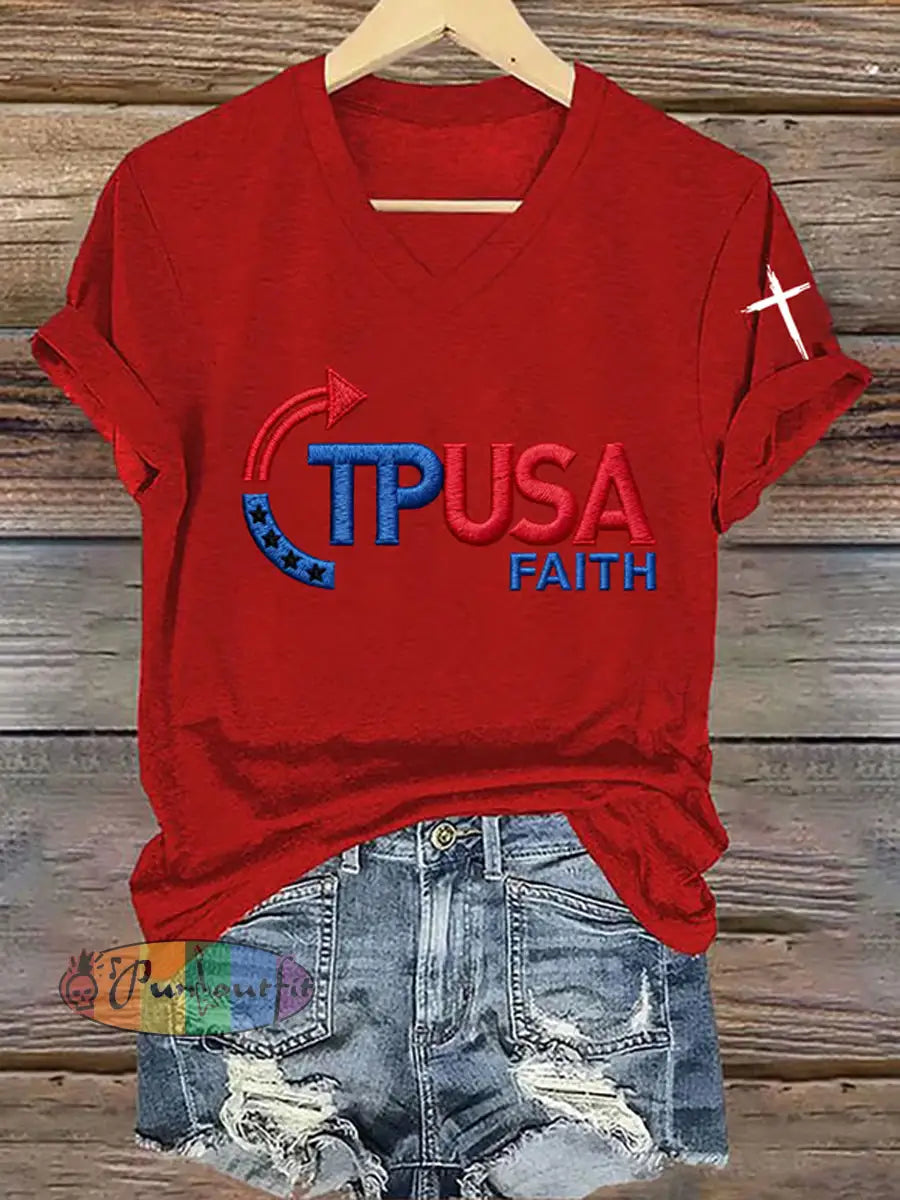Women’s Freedom American Flag Printed Commemorative T-shirt D / S