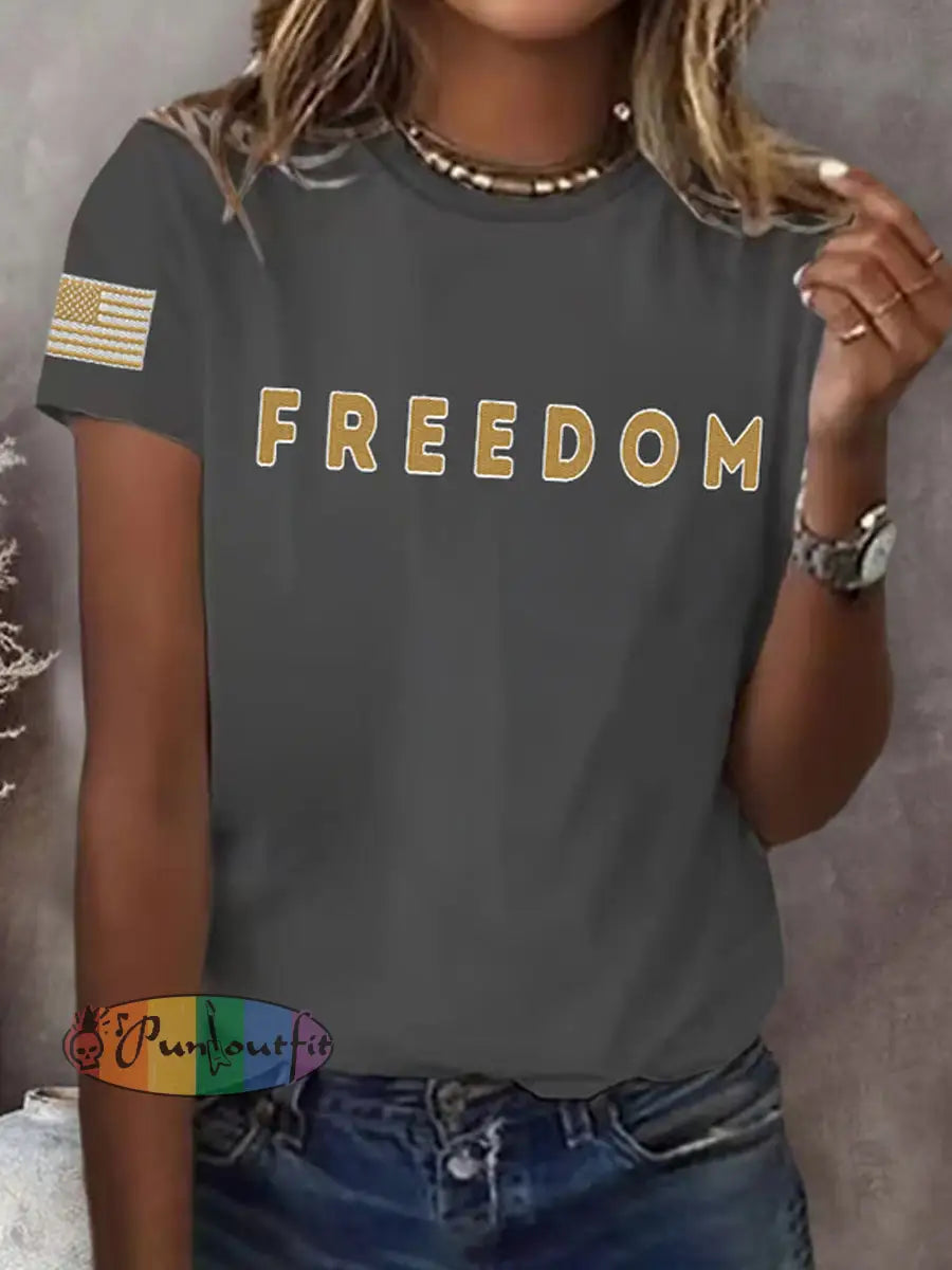 Women’s Freedom American Flag Printed Commemorative T-shirt E / S