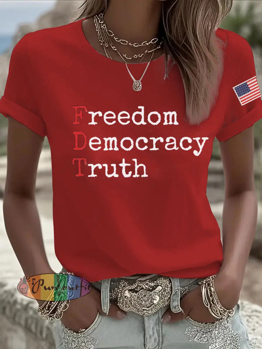 Women’s Freedom Democracy Truth Printed T-shirt Red / S