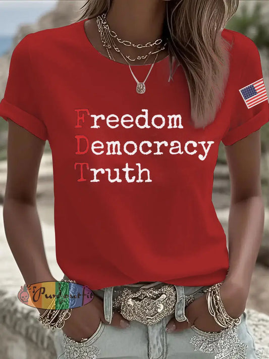 Women’s Freedom Democracy Truth Printed T-shirt Red / S