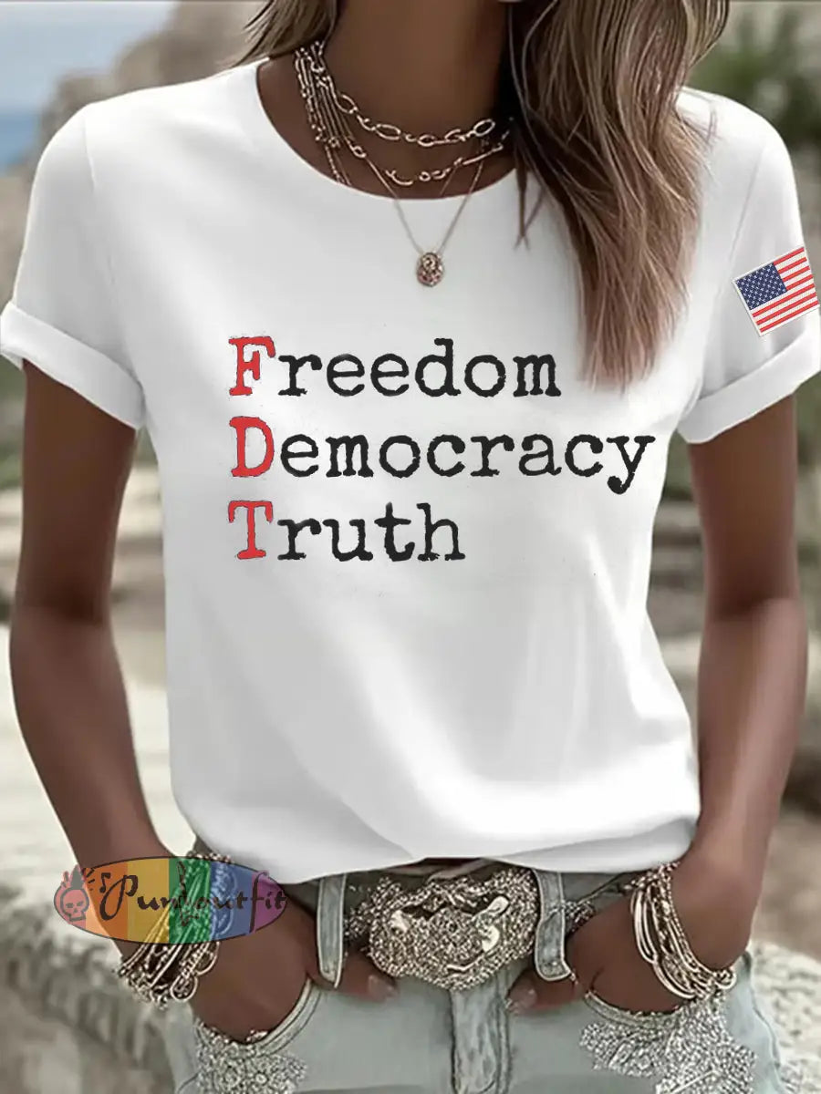Women’s Freedom Democracy Truth Printed T-shirt White / S