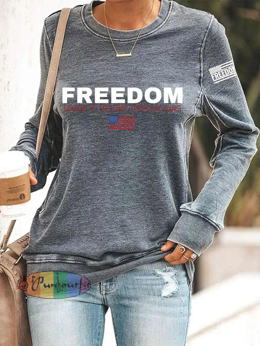 Women’s Freedom Don’t s Top Fighting R.I.P Charlie Kirk Sweatshirt Gray / S