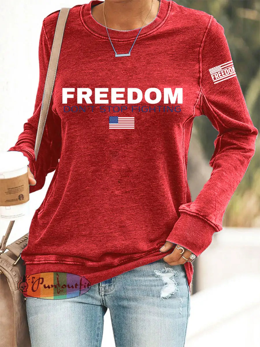 Women’s Freedom Don’t s Top Fighting R.I.P Charlie Kirk Sweatshirt Red / S