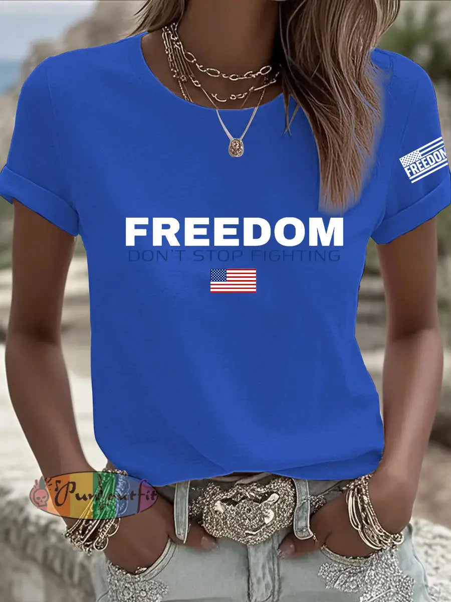 Women’s Freedom Don’t s Top Fighting R.I.P Charlie Kirk Tee Blue / S