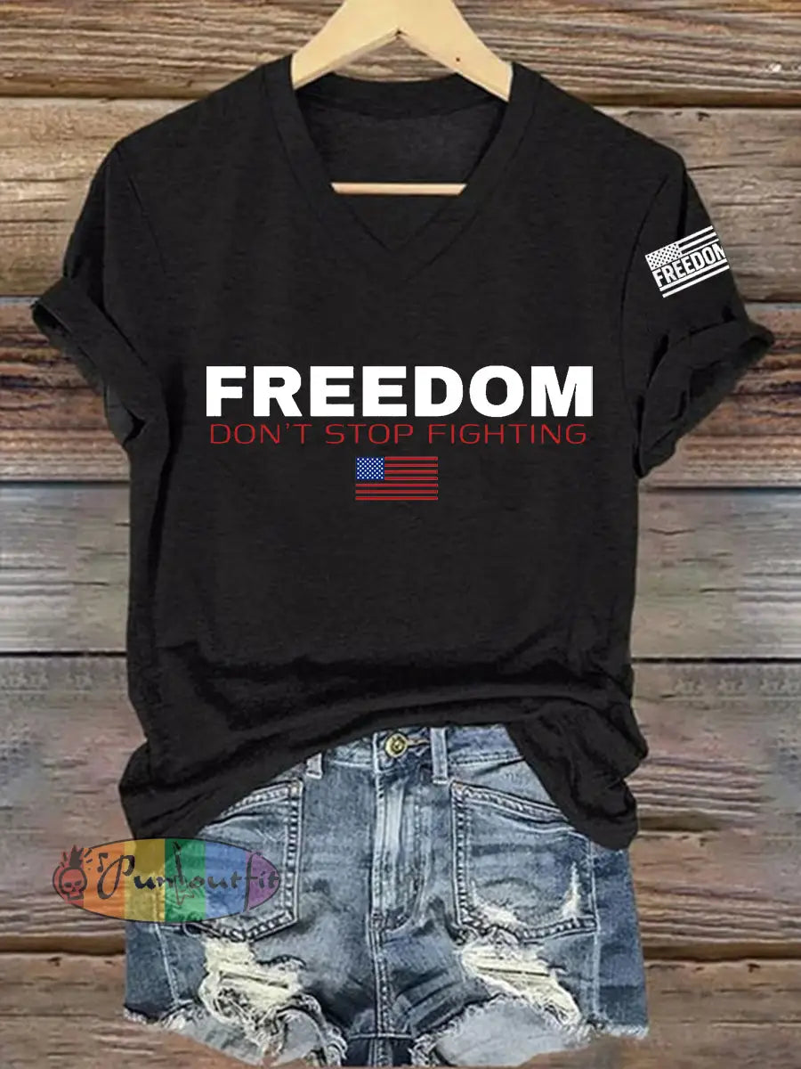 Women’s Freedom Don’t s Top Fighting R.I.P Charlie Kirk V-Neck Tee Black / S