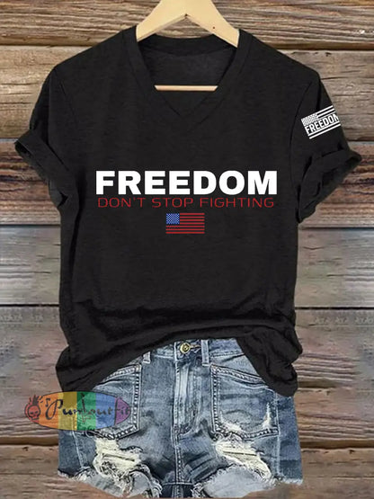 Women’s Freedom Don’t s Top Fighting R.I.P Charlie Kirk V-Neck Tee Black / S