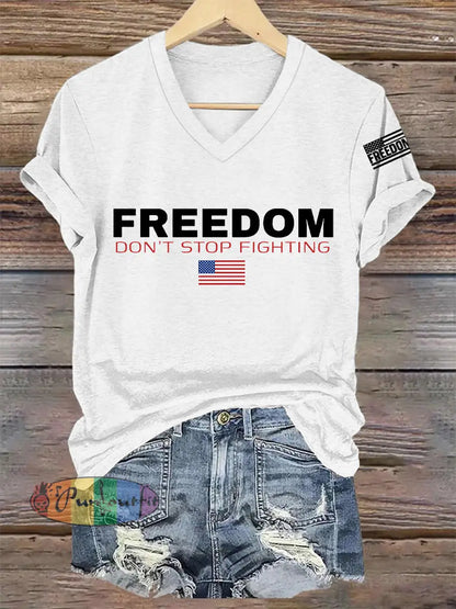 Women’s Freedom Don’t s Top Fighting R.I.P Charlie Kirk V-Neck Tee White / S