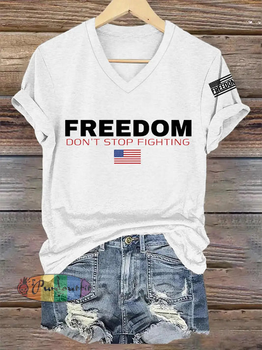 Women’s Freedom Don’t s Top Fighting R.I.P Charlie Kirk V-Neck Tee White / S