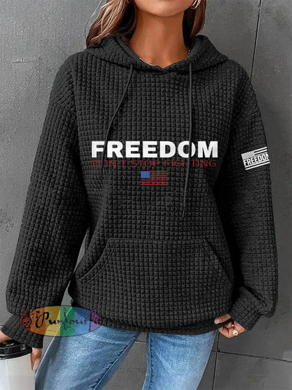 Women’s Freedom Don’t s Top Fighting R.I.P Charlie Kirk Waffle Hoodie Black / S