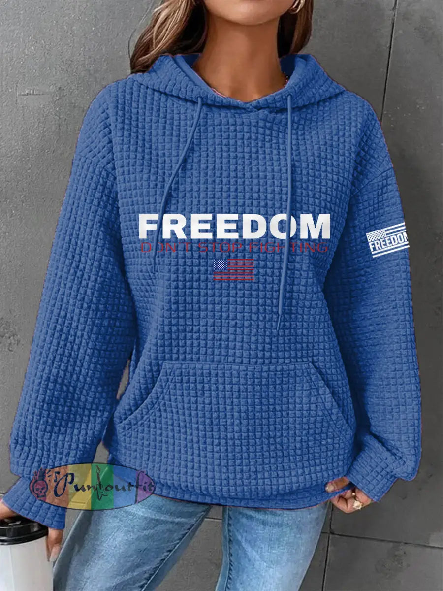 Women’s Freedom Don’t s Top Fighting R.I.P Charlie Kirk Waffle Hoodie Blue / S