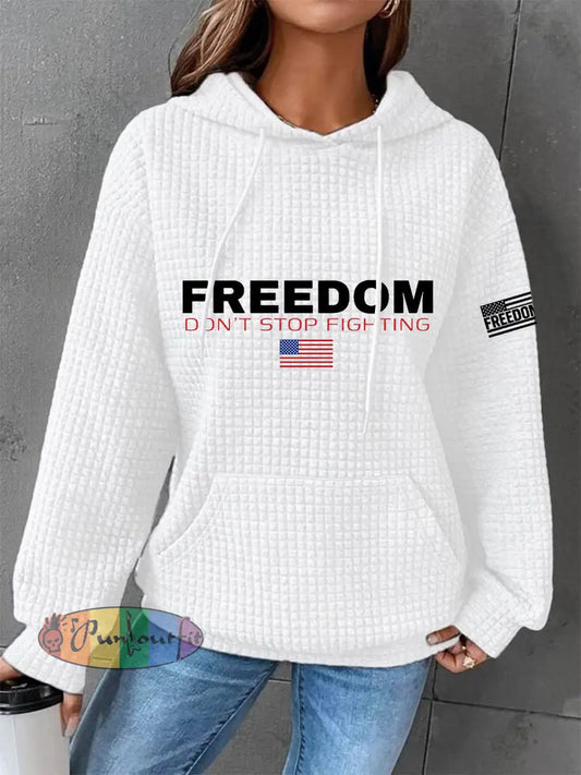 Women’s Freedom Don’t s Top Fighting R.I.P Charlie Kirk Waffle Hoodie White / S
