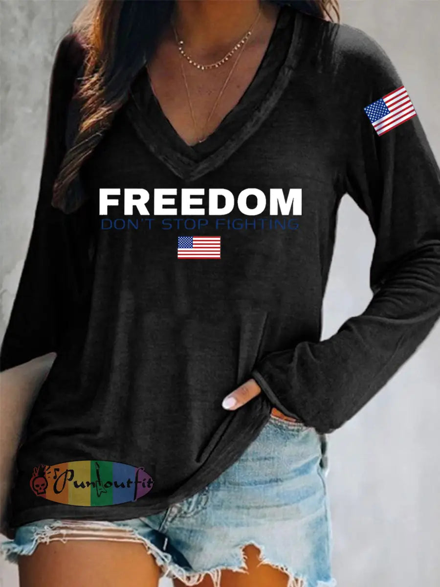Women’s Freedom Don’t Stop Fighting R.I.P Charlie Kirk Long-Sleeve T-Shirt Black / S