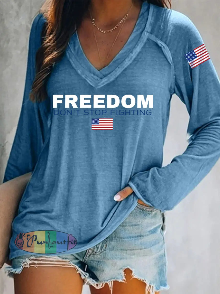 Women’s Freedom Don’t Stop Fighting R.I.P Charlie Kirk Long-Sleeve T-Shirt Blue / S