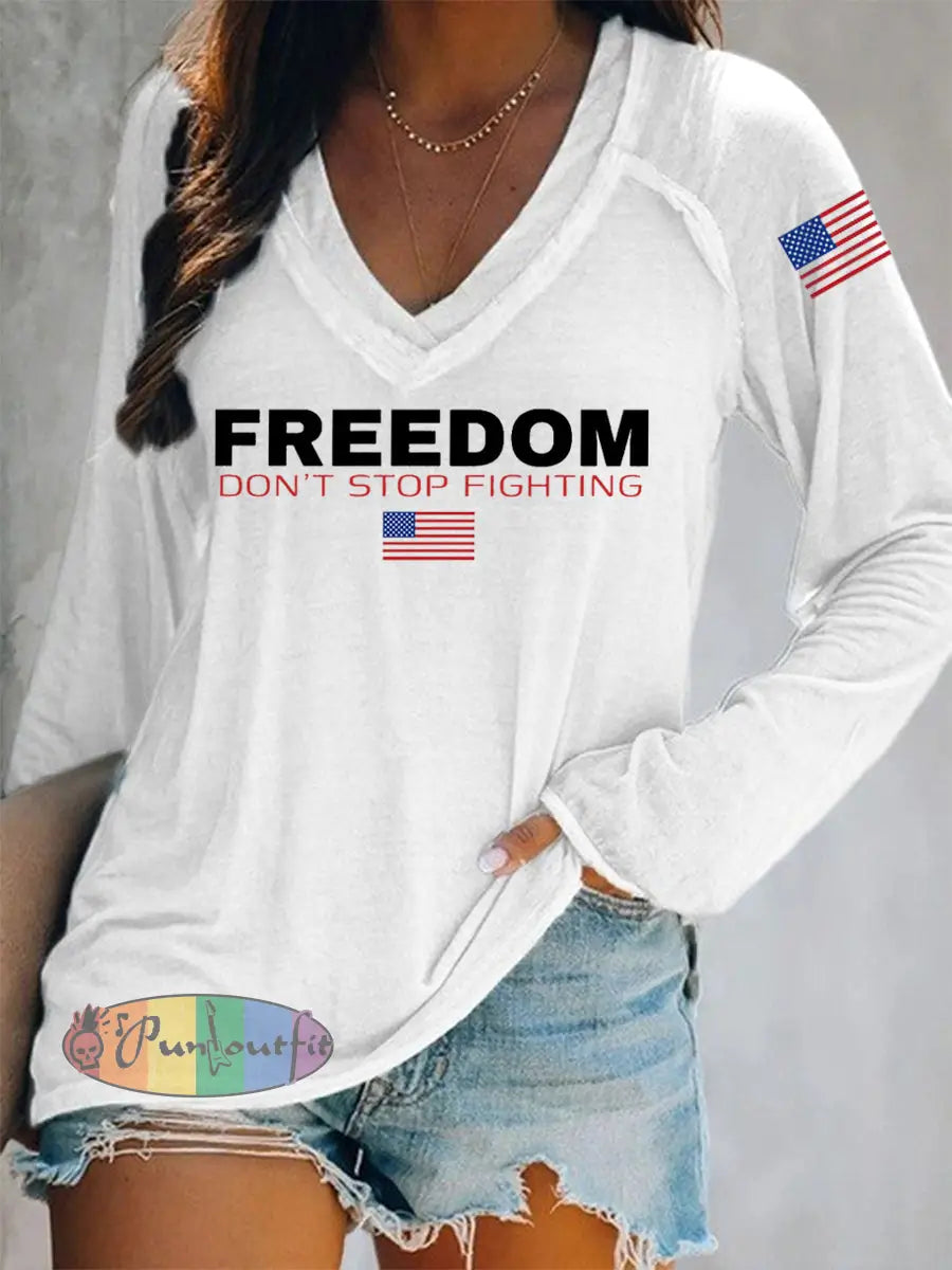 Women’s Freedom Don’t Stop Fighting R.I.P Charlie Kirk Long-Sleeve T-Shirt White / S