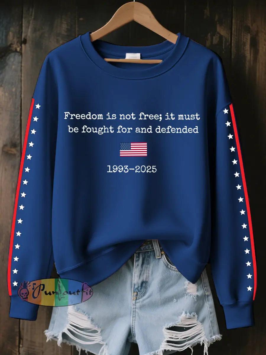 Women’s Freedom Is Not Free It Must Be Fought For And Defended Print Sweatshirt Navy Blue / S