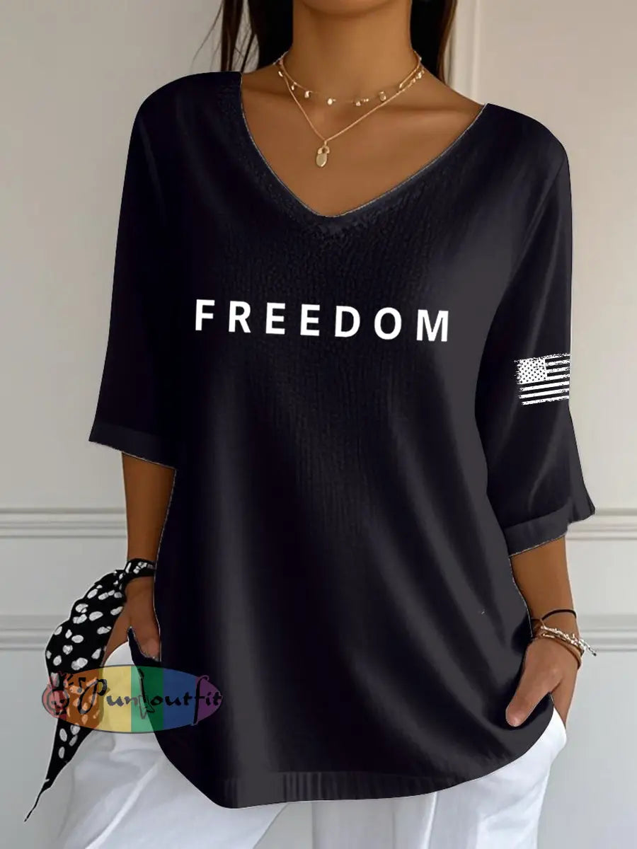 Women’s Freedom Is Not Free R.I.P Charlie Kirk V-Neck Half-Sleeve T-Shirt Black / S