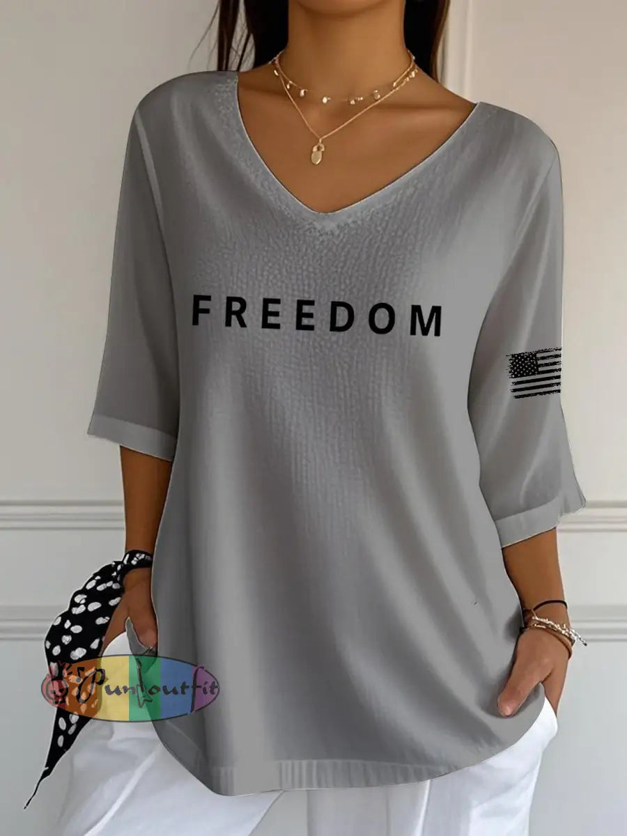 Women’s Freedom Is Not Free R.I.P Charlie Kirk V-Neck Half-Sleeve T-Shirt Gray / S