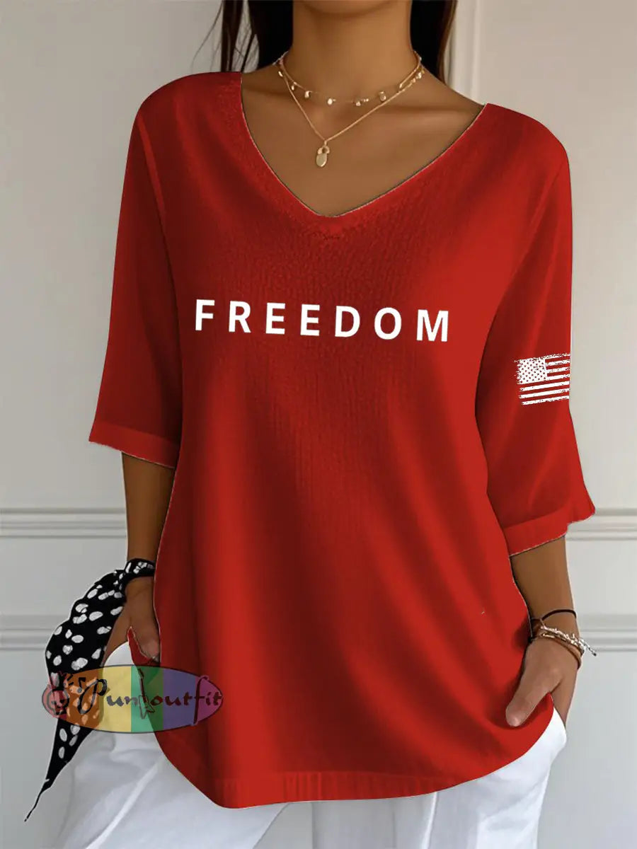 Women’s Freedom Is Not Free R.I.P Charlie Kirk V-Neck Half-Sleeve T-Shirt Red / S