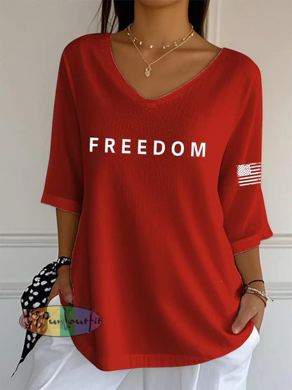 Women’s Freedom Is Not Free R.I.P Charlie Kirk V-Neck Half-Sleeve T-Shirt Red / S