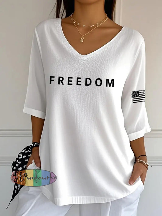 Women’s Freedom Is Not Free R.I.P Charlie Kirk V-Neck Half-Sleeve T-Shirt White / S