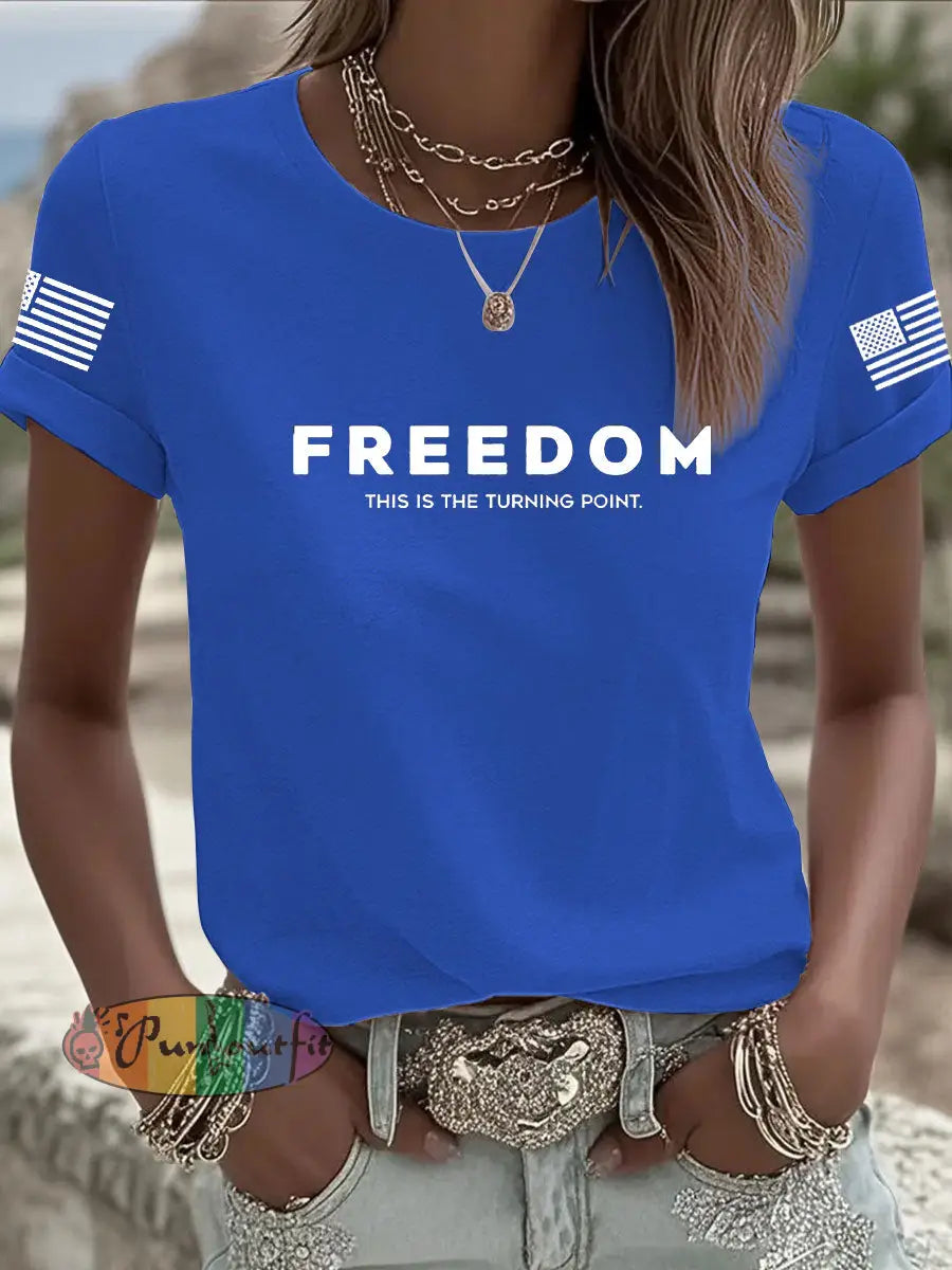 Women’s Freedom Is Not Free This is the Turning Point R.I.P Charlie Kirk Short Sleeve T-shirt Blue / S