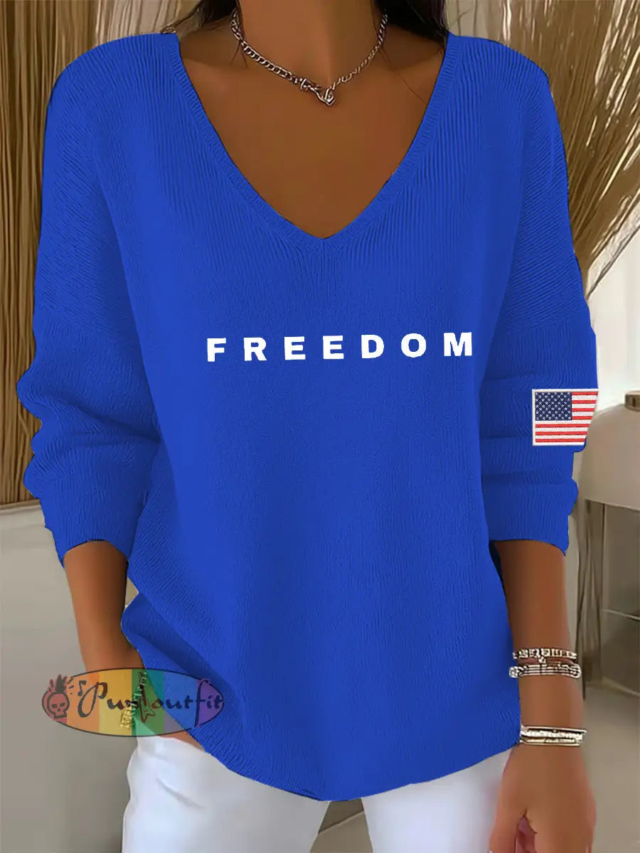 Women’s Freedom Is Not Free This is the Turning Point R.I.P Charlie Kirk V-Neck Ribbed Top Blue / S