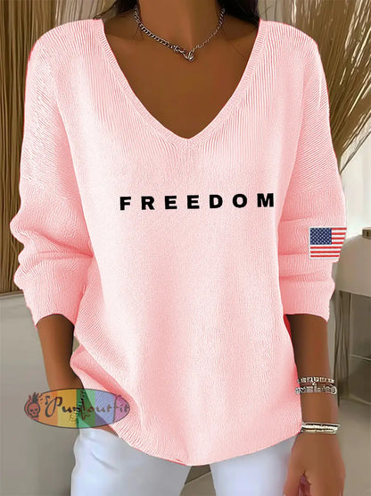 Women’s Freedom Is Not Free This is the Turning Point R.I.P Charlie Kirk V-Neck Ribbed Top Light Pink / S