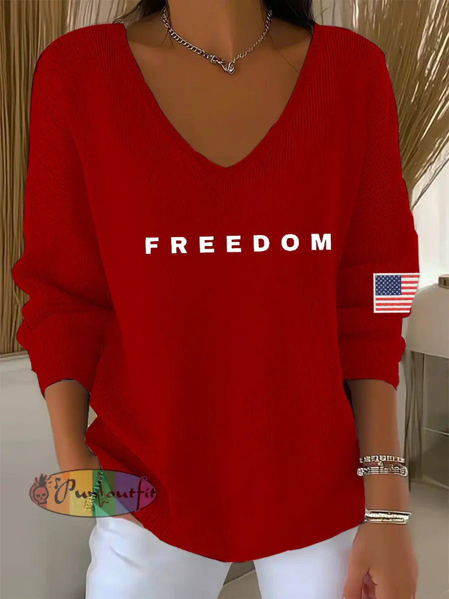 Women’s Freedom Is Not Free This is the Turning Point R.I.P Charlie Kirk V-Neck Ribbed Top Red / S