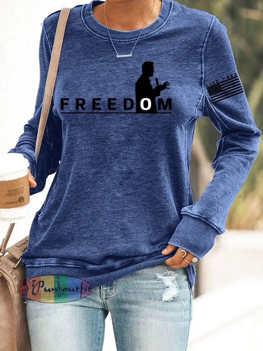 Women’s Freedom Live Free Print Sweatshirt Blue / S