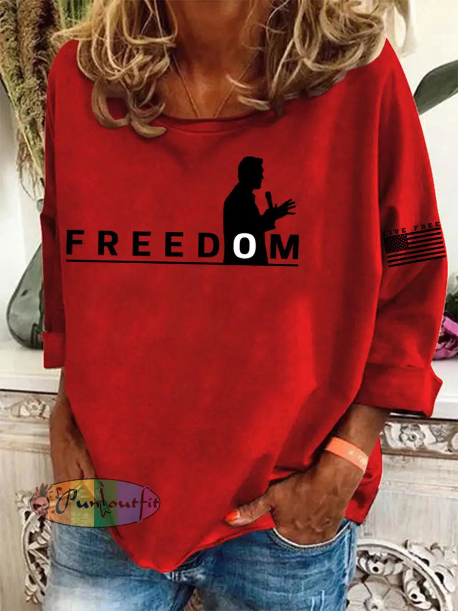 Women’s Freedom Live Free Print Sweatshirt Red / S
