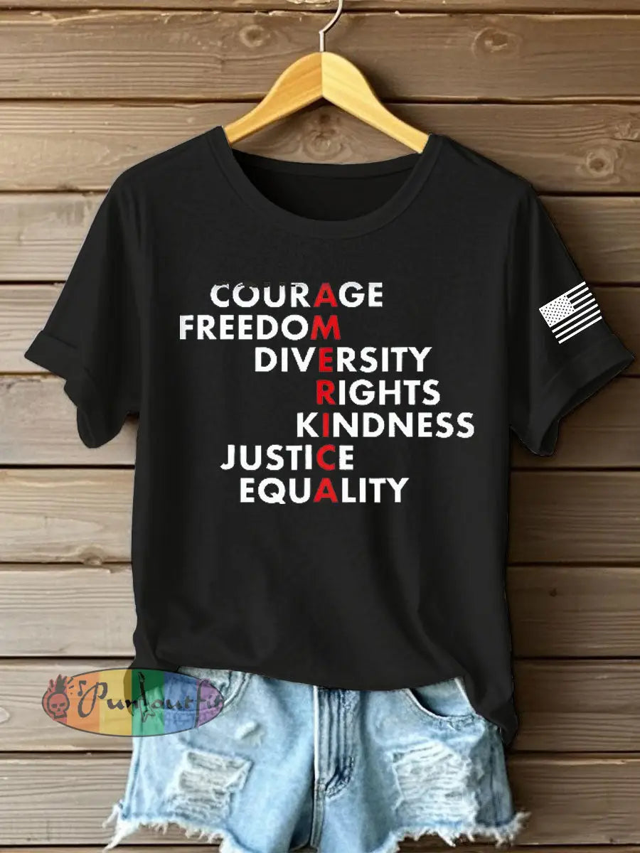 Women’s Freedom Printed Iron On Short Sleeve T-Shirt Black / S