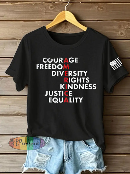 Women’s Freedom Printed Iron On Short Sleeve T-Shirt Black / S