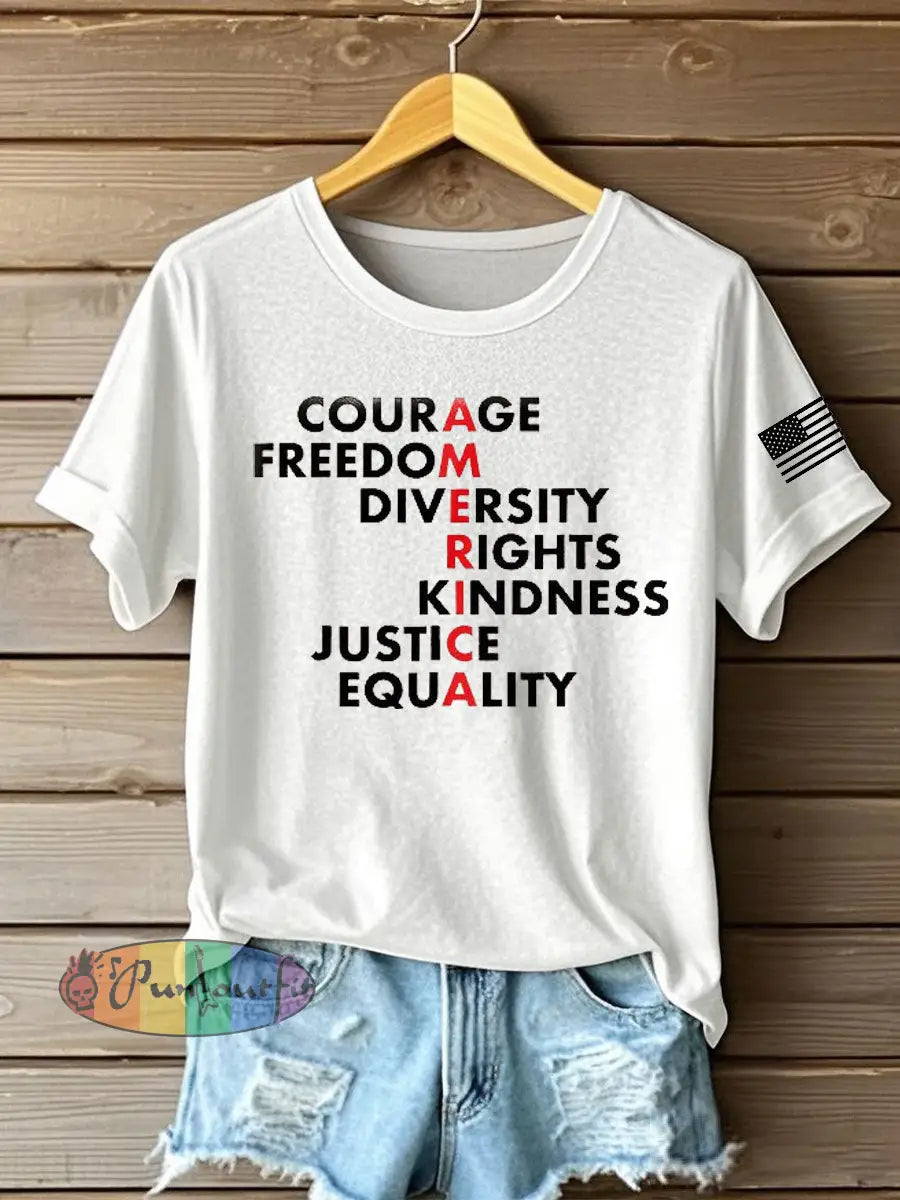 Women’s Freedom Printed Iron On Short Sleeve T-Shirt White / S