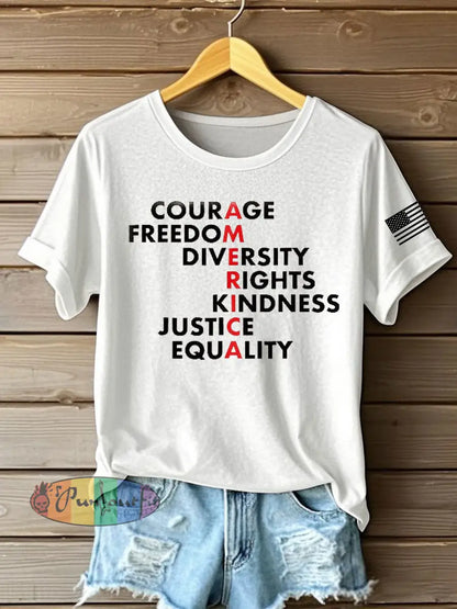 Women’s Freedom Printed Iron On Short Sleeve T-Shirt White / S